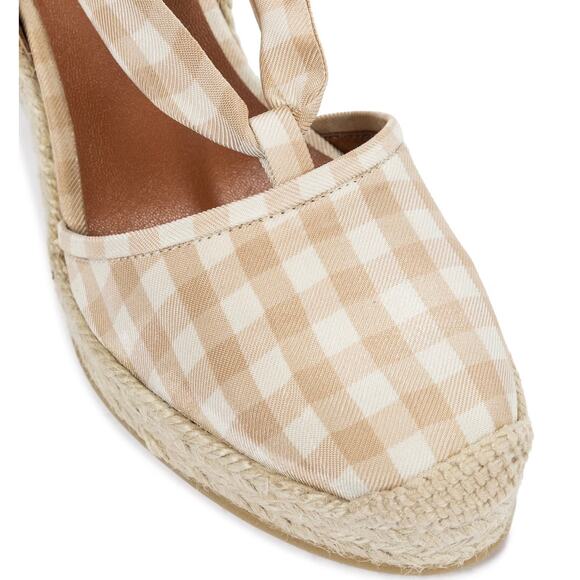 Altuzarra Stevie‎ Checked Espadrille Wedges Gingham Wrap Tie High Heel Size 6.5 - Picture 7 of 16